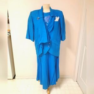 80s Cerulean Jacket, Top & Skirt 3-Piece Set with Floral Applique and Beading